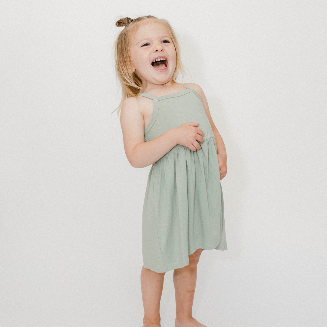 The Willow Strappy Dress in Sage Coconut Pops The Willow Strappy Dress in Sage Coconut Pops